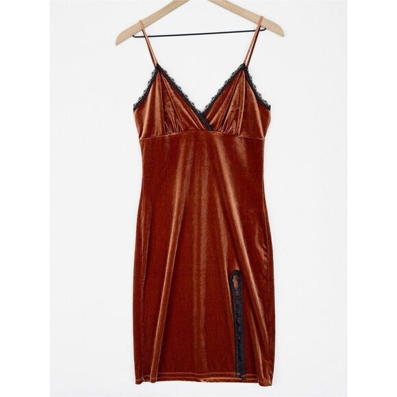 Unbranded Bodycon Mini‎ Dress Womens Small* Brown Velvet Coquette Whimsigoth - Picture 1 of 14